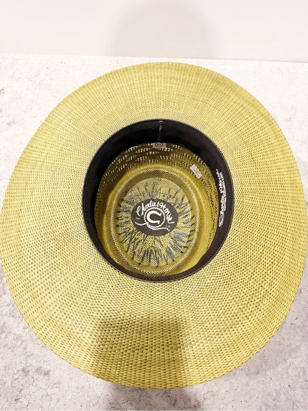 NWT Charlie One Horse Straw Palm Beach 3”3/4 brim Green size XL